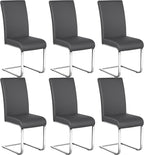 Yaheetech Dining Chairs Set of 6 Modern Faux Leather Upholstered Dining Room Chairs with High Back and Metal Chrome Legs for Kitchen/Living Room/Restaurant, Dark Gray