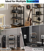 4-Tier Wooden Media Stand, AV Media Stand Corner Shelf for TV Accessories/Audiovisual Equipment/Optical Disc/PS4, Audio Storage Rack for Living Room, Gaming Room, Music Studio, Black