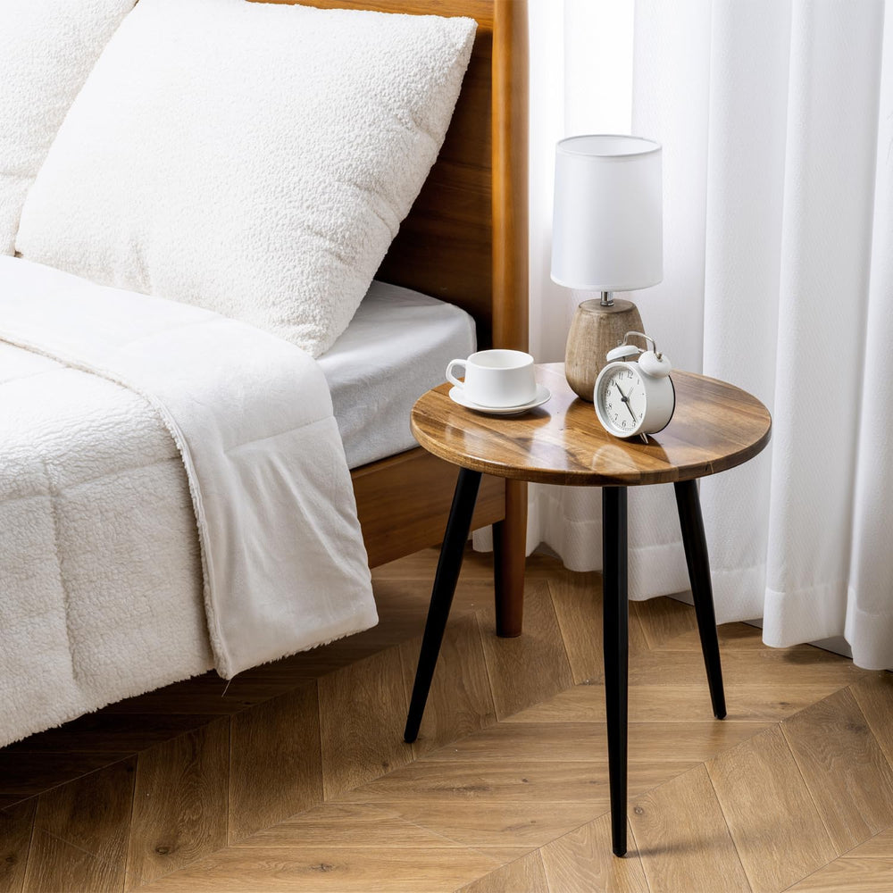 MyGift 20.5 Inch Mid Century Round End Table, Premium Acacia Solid Wood Accen...