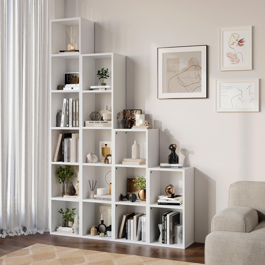 oneinmil Small Narrow Bookshelf, 3-Tier Cube Display Rack, Modern Corner Bookshelf with Storage Space, CD Storage Cabinet for Home Office (White 1 Pack, 3-Tier)