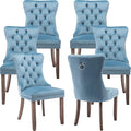Modern Dining Chairs Set of 6, Tufted Upholstered Dining Chair with Solid Wood Legs, Light Blue Velvet Accent Chair, Sillas de Comedor, 6 Dining Chairs (Light Blue, Velvet, 6Pcs)