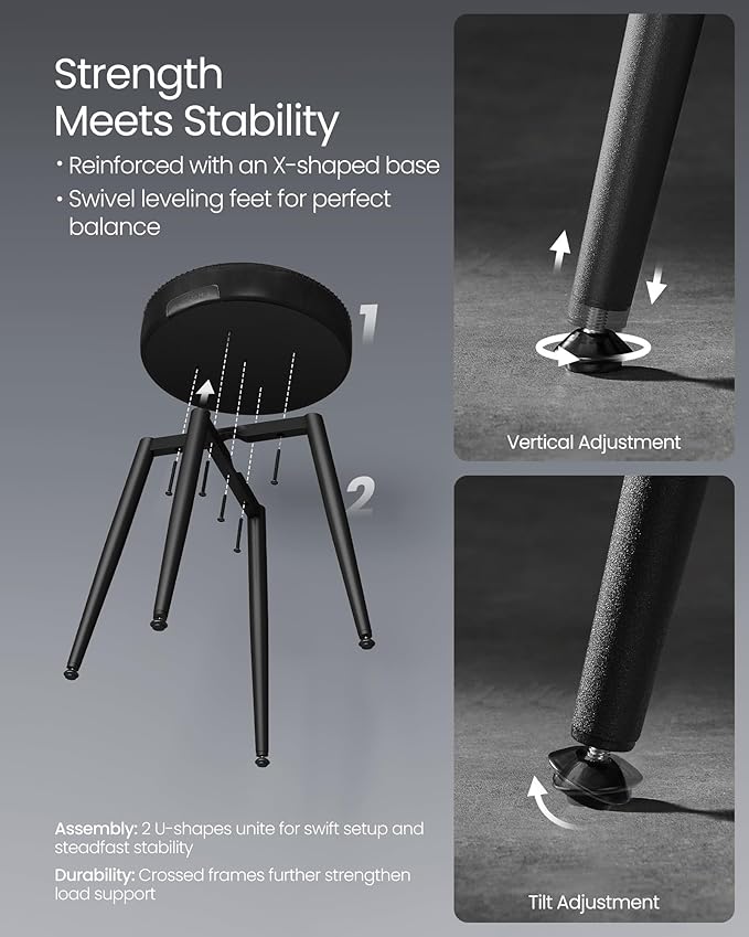 VASAGLE EKHO Collection - Dining Chairs Stools Set of 2, Upholstered Kitchen Chairs, Vanity Stools, Synthetic Leather with Stitching, Mid-Century Modern, 19-Inch Tall, Easy Assembly, Ink Black