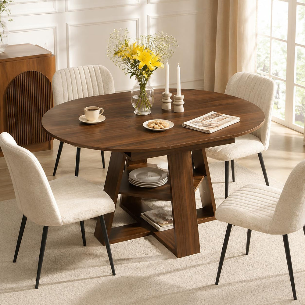 43"-59" Extendable Round to Oval Wooden Dining Table | 1.2" Th...