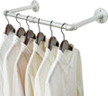 WEBI Industrial Pipe Clothing Rack,24" Wall Mounted Clothes Rack for Hanging Clothes,Heavy Duty Metal Garment Rack Bar Wall Mount Clothing Rod for Closet,Laundry Room,Silver