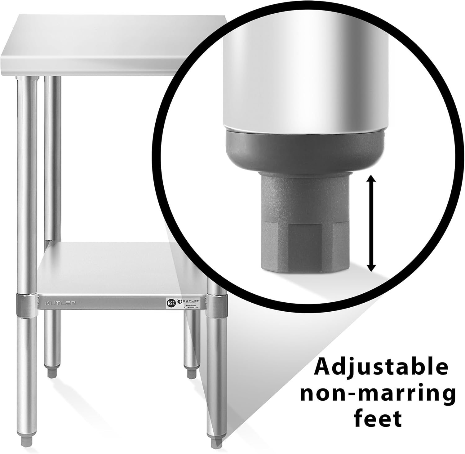 KUTLER Stainless Steel Table 24 x 18 Inches, NSF Heavy Duty Commercial Kitchen Prep and Work Table with Undershelf for Restaurant, Hotel, Home