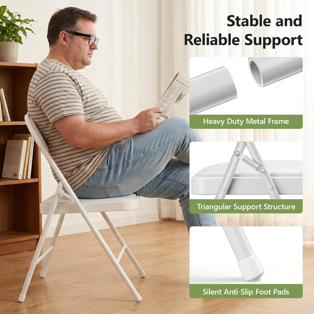Folding Table and Chairs, 6ft Folding Table with Adjustable Height& PU Le...