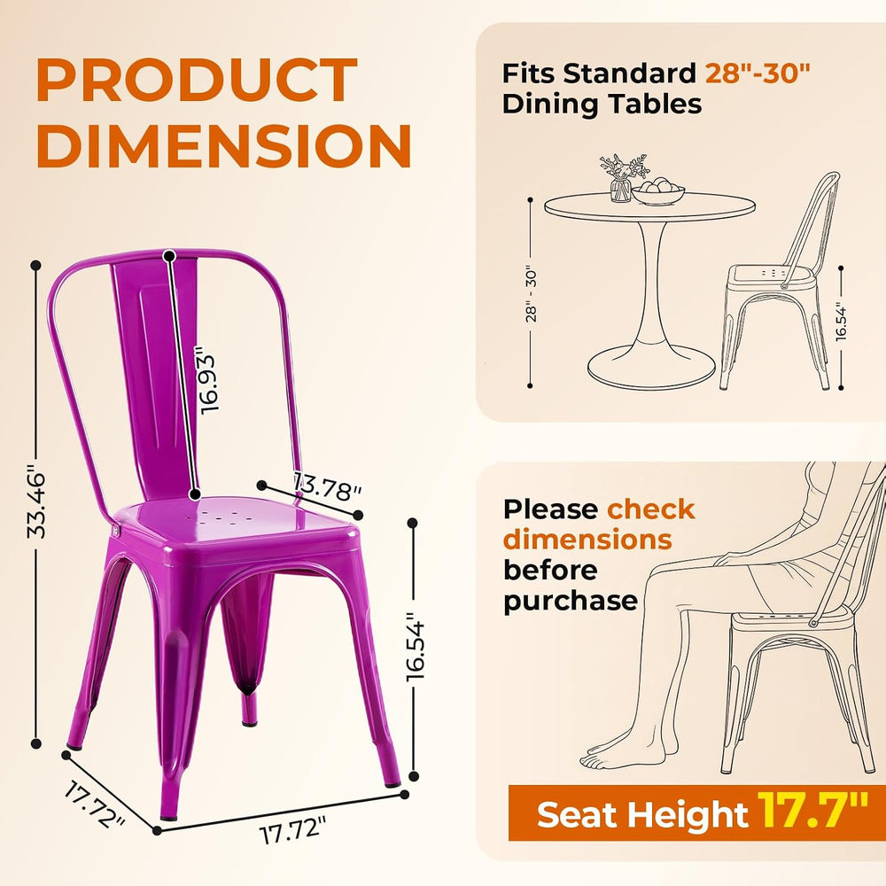 Metal Dining Chairs Set of 2 Enchanting Purple | Stackable Tolix Style Chairs...