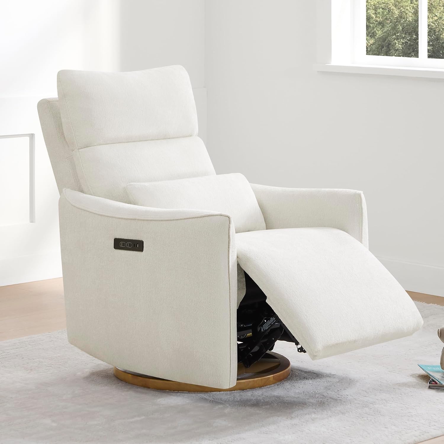 CHITA Power Swivel Glider Recliner Chair, Dual Motor Nursery Glider, Cream | Nursery Rocking Chair with Adjustable Power Headrest, FSC Certified Solid Wood Base, for Bedroom, Living Room
