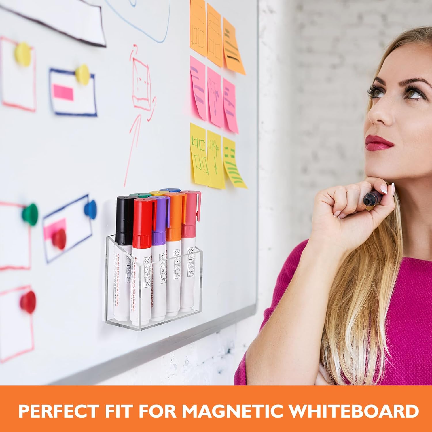 Ameceres Magnetic Pen Holder Classroom Organization Acrylic Marker Holder for Whiteboard Refrigerator Locker Accessories Pencil Dry Erase Marker Basket (1 Compartment * 2)