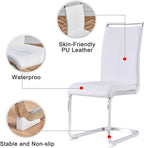 AZmac Modern Leather Dining Chairs Set of 6,Armless Kitchen Chairs,Dining Room Chairs with Upholstered Padded Seat and Sturdy Chrome Legs for Dining Room,Kitchen (Set of 6, White+PU Leather)