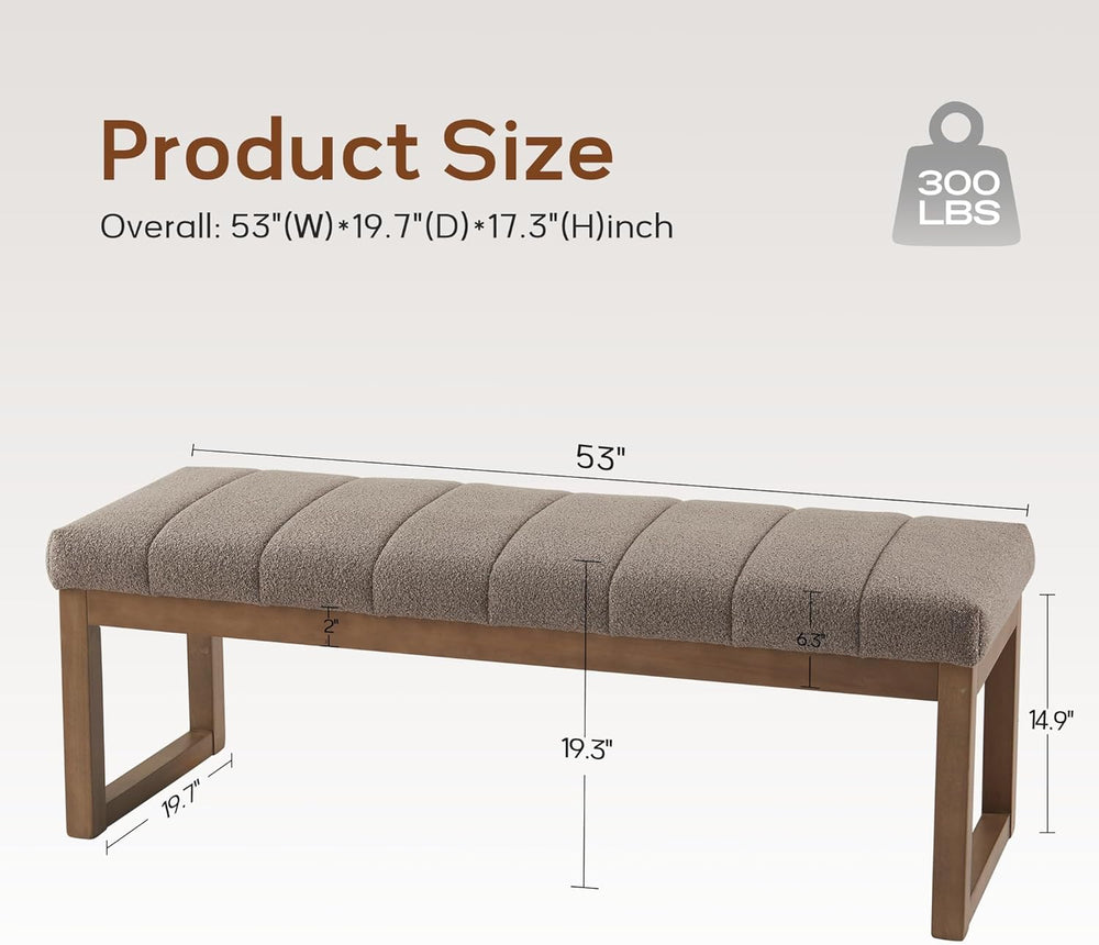 Zihanhome 52.7" Bedroom Bench for End of Bed, Modern Upholstered Teddy F...