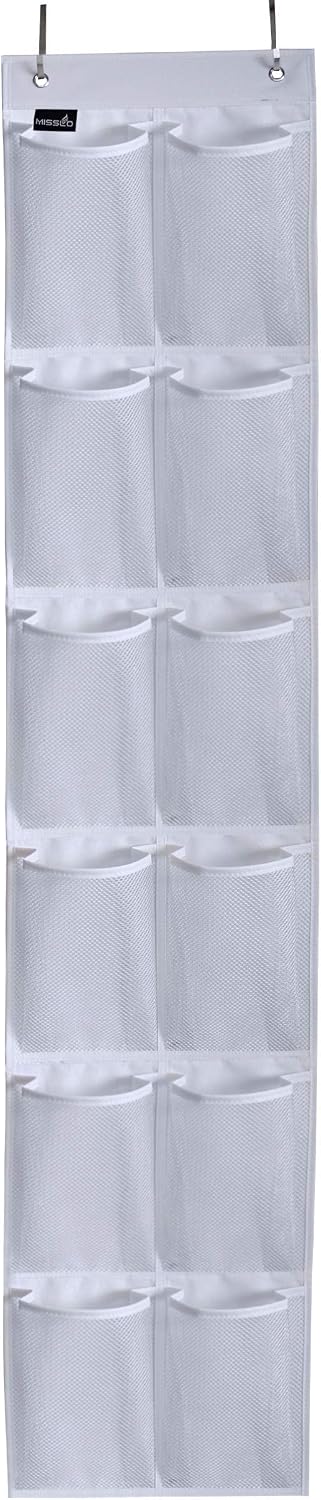MISSLO Heavy Duty Over The Door Storage with 12 Mesh Pockets (White)