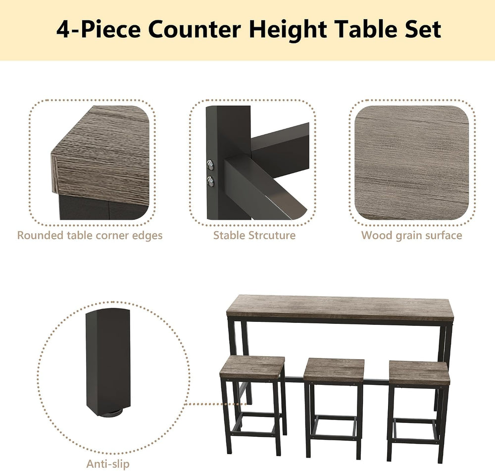 Merax Modern Design 4-Piece Counter Height Extra Long Dining Table Set with 3...