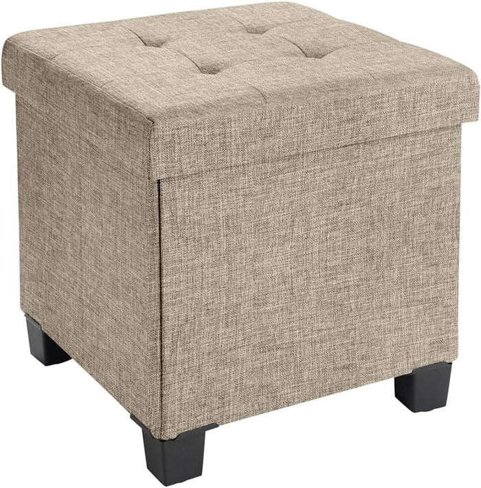 Ornavo Home 15" Square Folding Storage Ottoman Cube with Legs, Taupe