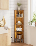 Corner Shelf, 5 Tier Corner Bookshelf with LED Light,Wall Display Corner Shelf Stand with Storage Rack for Living Room,Bedroom,Office,Walnut