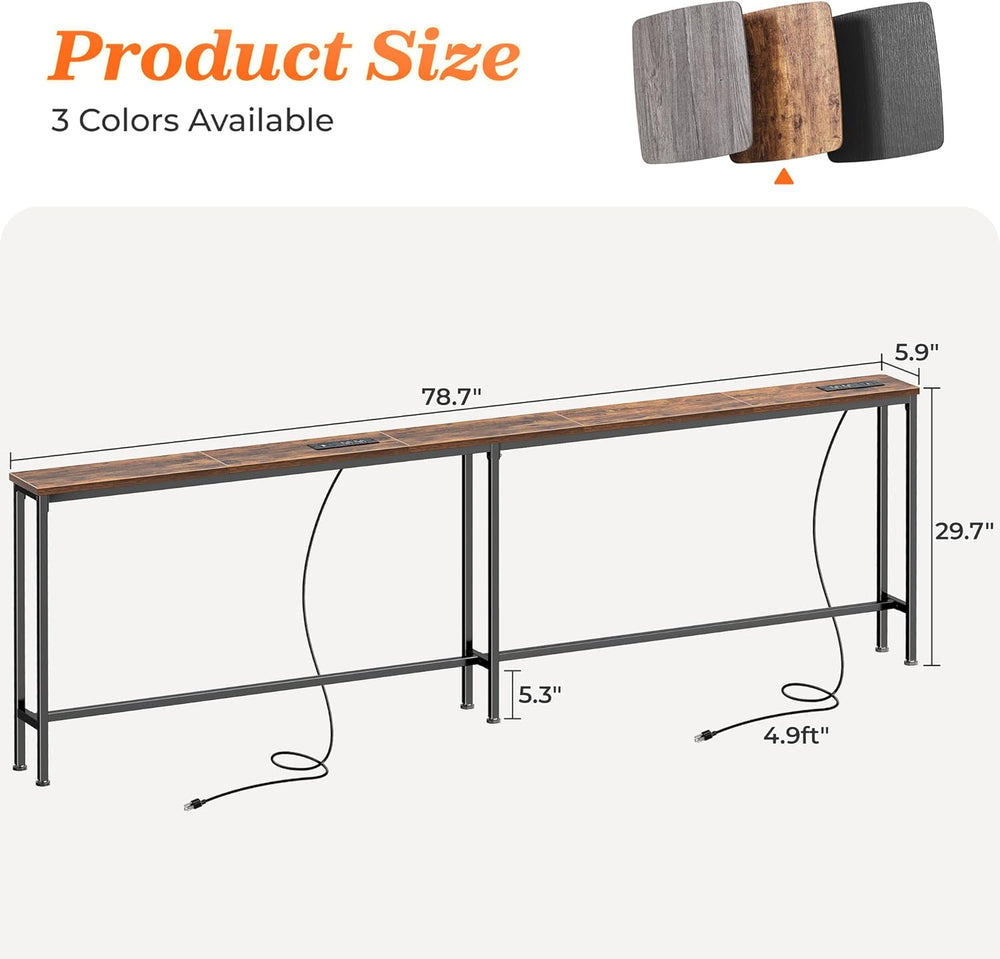 SUPERJARE 79 Inch Sofa Table with 2 Power Outlets and USB-C Ports, 5.9 Inch N...