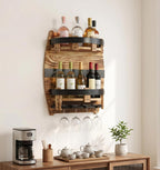 Whiskey Barrel Wall Shelf, Wooden Bourbon Bottle Display Rack | Vintage Handcrafted Wooden Liquor Storage Shelf for Home Bar, Kitchen, Man Cave and Farmhouse Decor