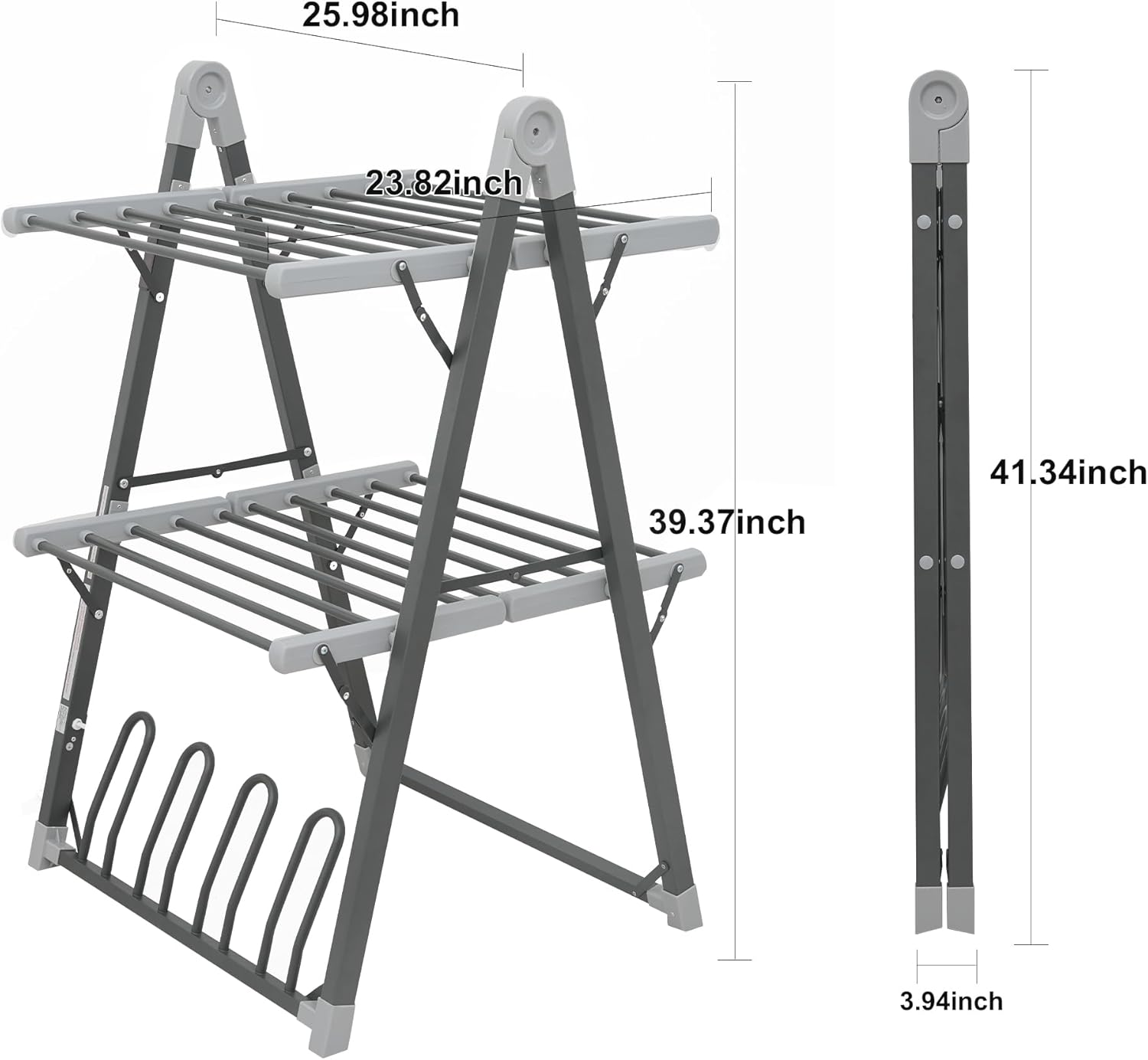 Electric Heated Clothes Drying Rack,Foldable Heated Garment Dryer with Timer Shut-Off Laundry Rack for Clothes Shoes Socks,Aluminum Alloy,Space Gray,Plug & Play,(39.37x25.98x23.82in)