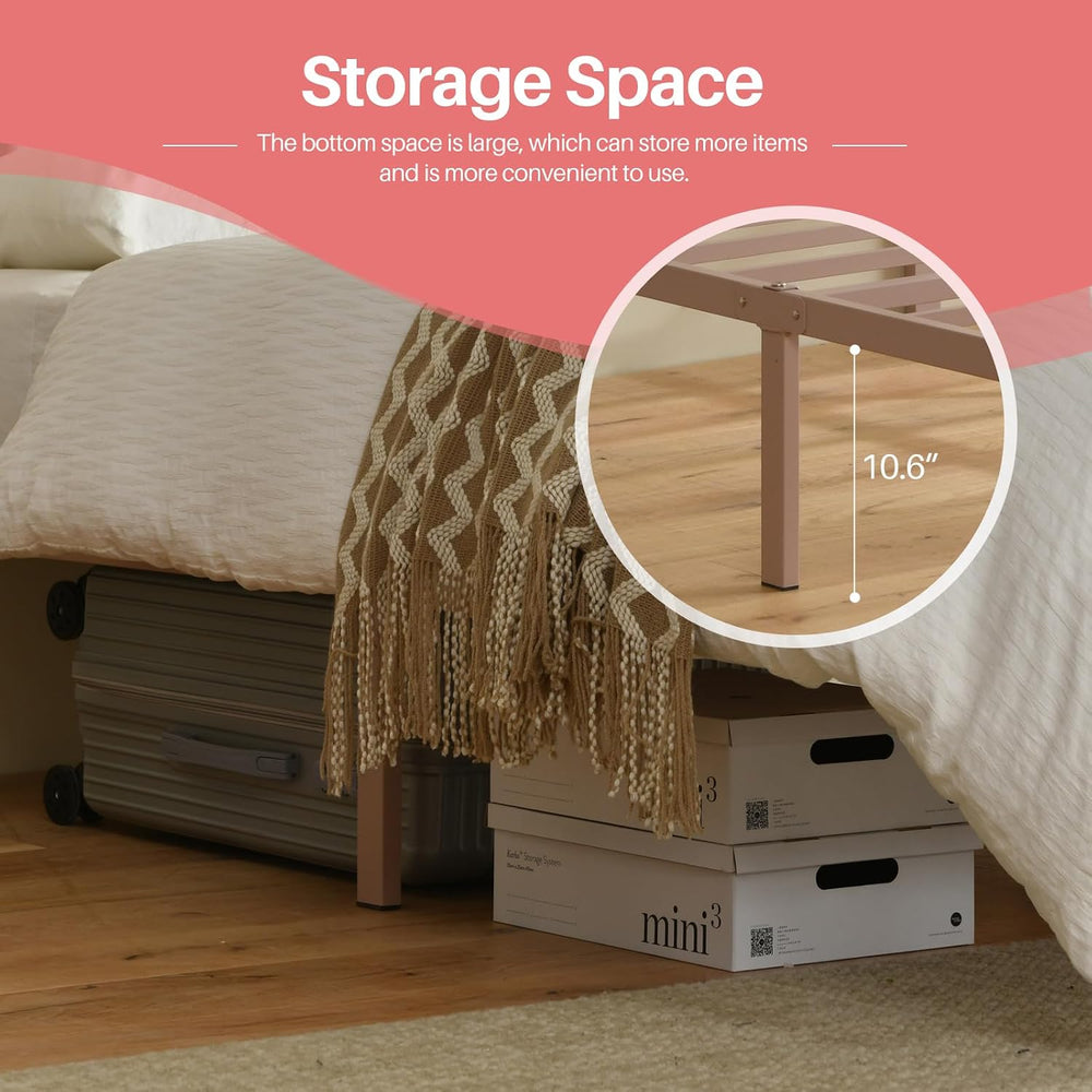 PINJU Pink Bed Frame,Full Size Metal Bed with Headboard and Footboard