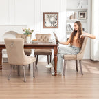 Velvet Dining Chairs Set of 4,Upholstered Dining Chairs with Ring Pull Trim and Button Back,Modern Seating for Kitchen, Bedroom & Living Room(Khaki)
