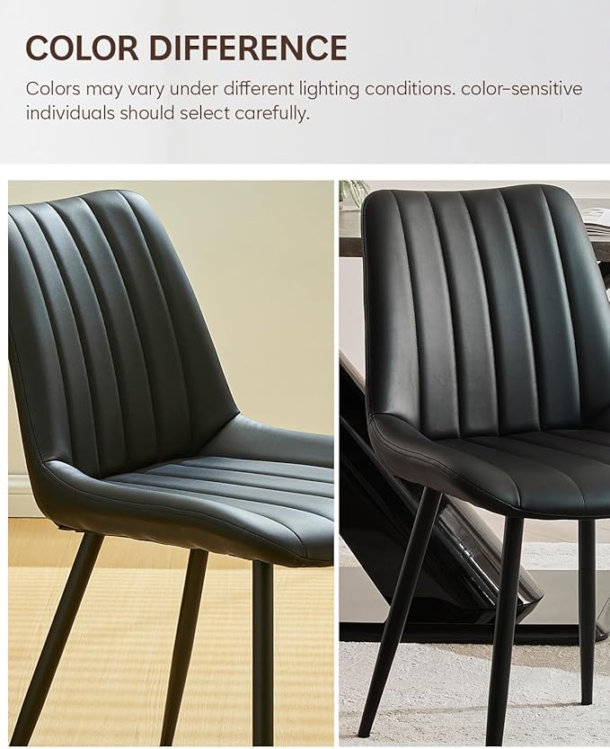 CLIPOP Dining Chairs Set of 4, Upholstered Kitchen Chairs with Comfortable Faux Leather Seat, Metal Legs, Modern Black Leather Dining Chairs, Easy Assembly