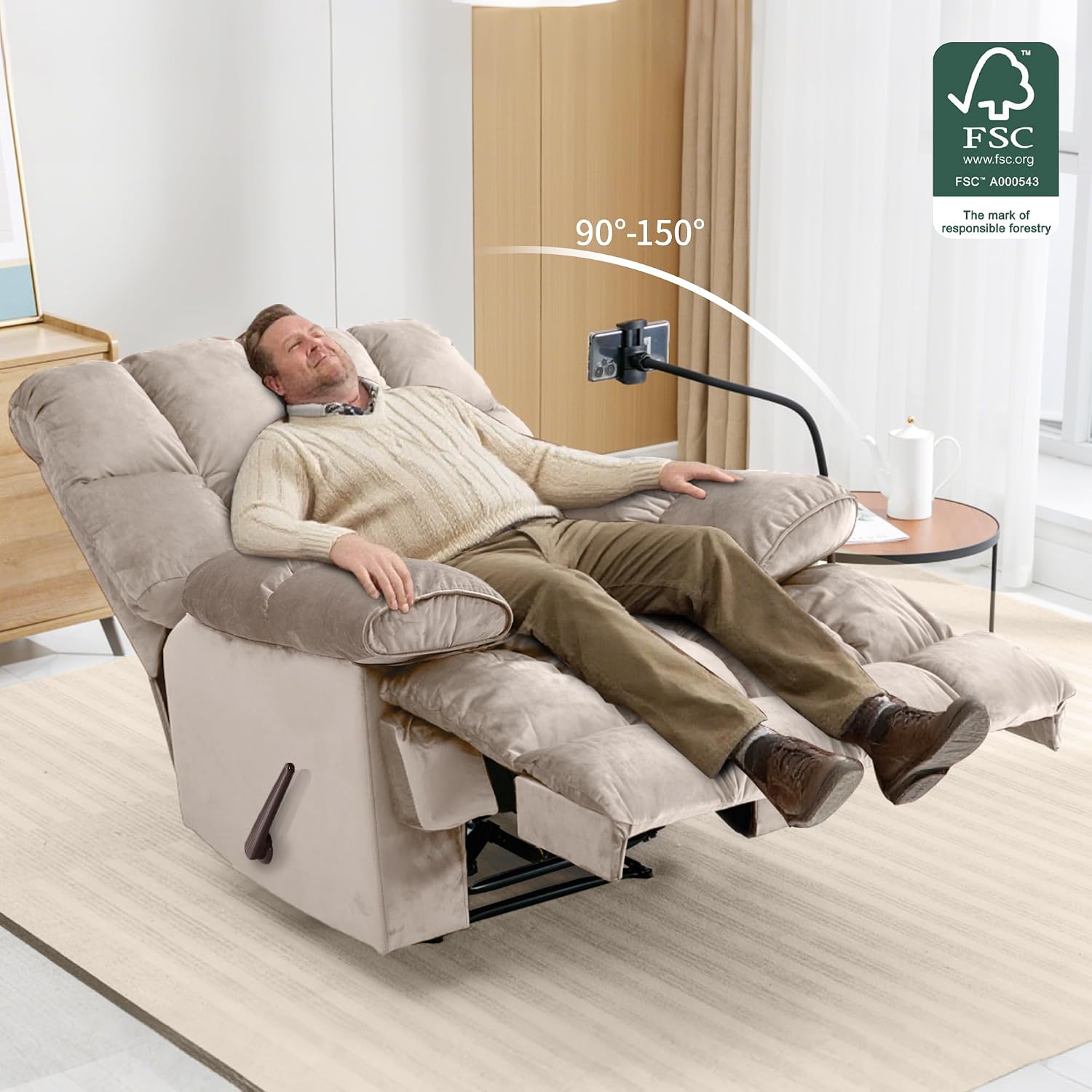 Oversized Recliner Chair, Big Mans Recliner Chairs for Adults 400lbs, Wide Recliners for Tall Man, Large Recliner Chair for Living Room(Cream)