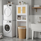 Over The Toilet Storage Cabinet, Behind Toilet Bathroom Organizer with Adjustable Shelves, Above Toilet Organizers with Rattan Door, Space Saver for Restroom, Bathroom, Laundry