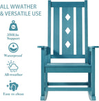 Oversized Outdoor Rocking Chair, Porch Rocker with High Back - Blue | All Weather Resistant rocking chair for Lawn Garden, HDPE Patio Rocker with 350lbs Weight Capacity