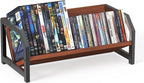 CD Holder Rack, Tilting DVD Storage Shelf for Tower Small Space | Store Up to 38 CDs and 30 DVDs, Desktop Bookshelf Organizer, Easy Acess, Sturdy Metal & Wood Construction, Portable Angle