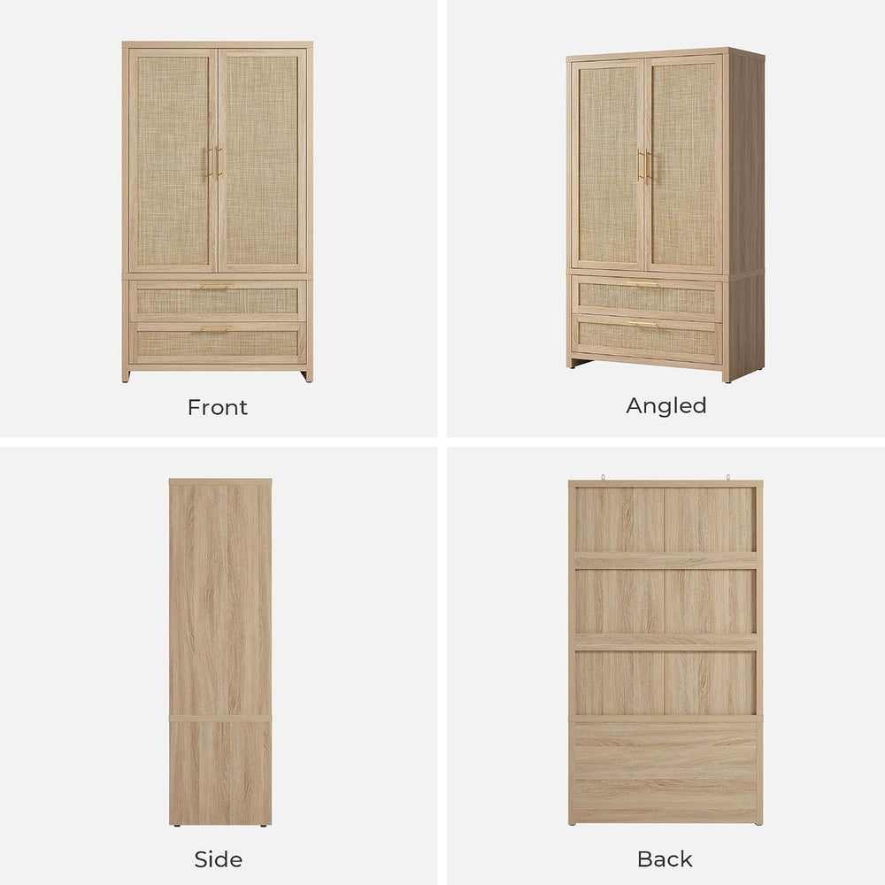SICOTAS 71 inch Rattan Wardrobe Closet : Armoire Wardrobe with Drawers