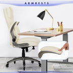 Executive Office Chair-Ergonomic Computer Desk Chair with Upgraded Caster for Swivel, High Back Office Chair with Padded Flip-up Arms, Stylish Leather Chair Thicken Seat for Comfort (Ivory, 300lbs)