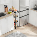 Utility Slim Storage Cart, 4-Tier Storage Cart, Narrow Cart with Handle, 7.1 Inches Deep, Metal Frame, for Kitchen, Dining Room, Living Room, Home Office, Rustic Brown and Classic (4 Tier Black)