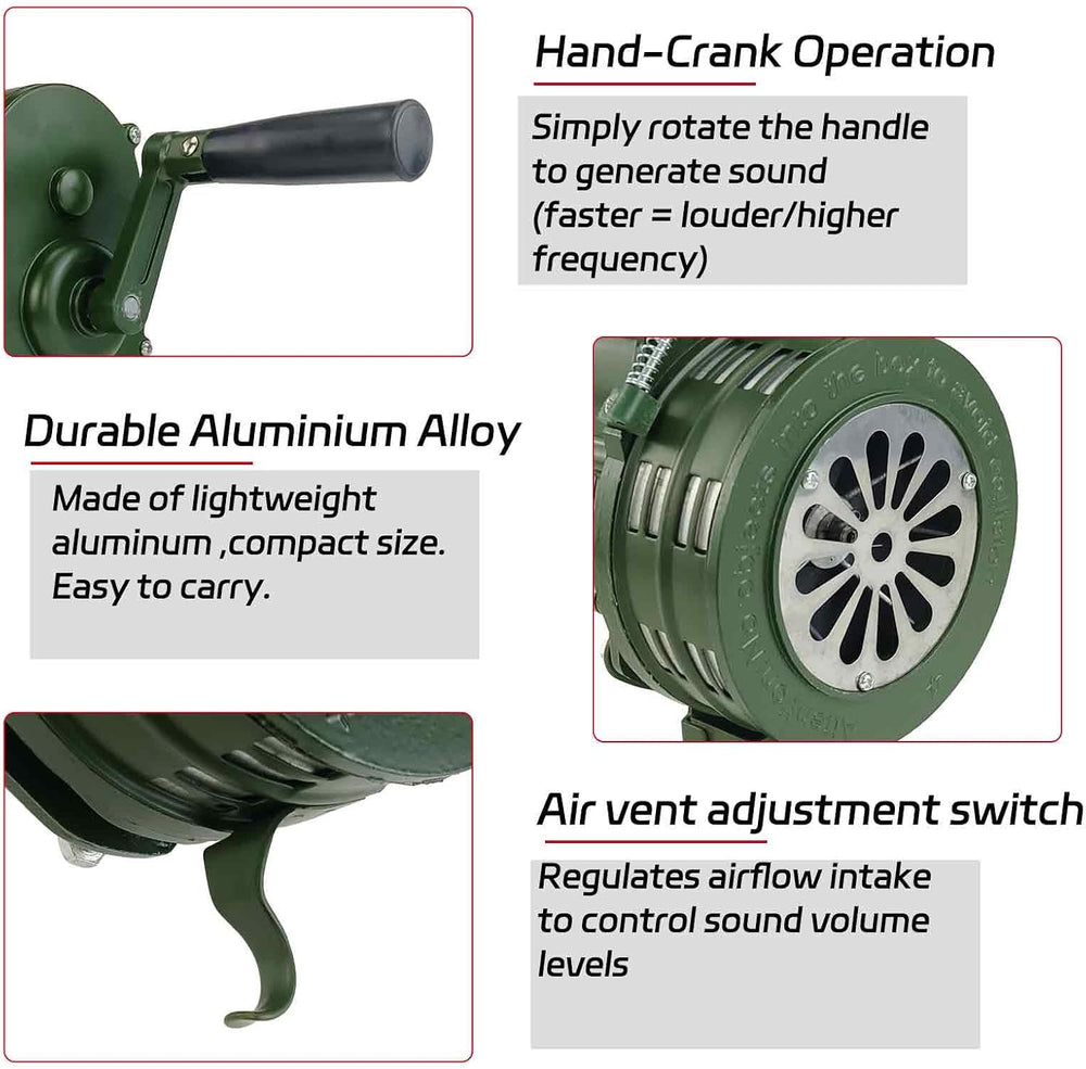Hand Crank Air Raid Siren 110dB Base Mount Manual Emergency Alarm