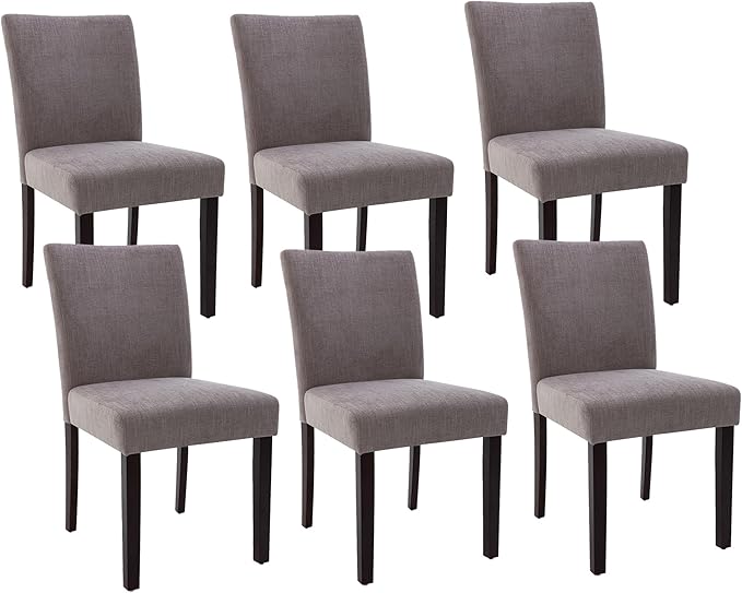Watson & Whitely Upholstered Dining Chairs Set of 6, Fabric Armless Dining Room Chairs with Solid Wood Legs & Back Side Chair for Kitchen, Living Room, Restaurant, Dark Grey