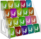 Tea Bag Organizer Display Stand, 4 Tier Clear Acrylic Tea Packet Storage Holder for Kitchen Countertop Cabinet Pantry Office Tea Bag, Coffee, Sugar Packets, Creamers Organization