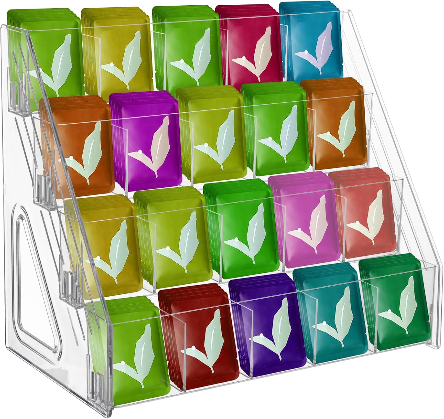 Tea Bag Organizer Display Stand, 4 Tier Clear Acrylic Tea Packet Storage Holder for Kitchen Countertop Cabinet Pantry Office Tea Bag, Coffee, Sugar Packets, Creamers Organization