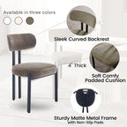 LukeAlon Chenille Dining Chairs Set of 4, Modern Upholstered Armless Kitchen Chairs with Black Metal Legs Curved Back Dining Room Chairs Reception Chair for Living Room Office, Green