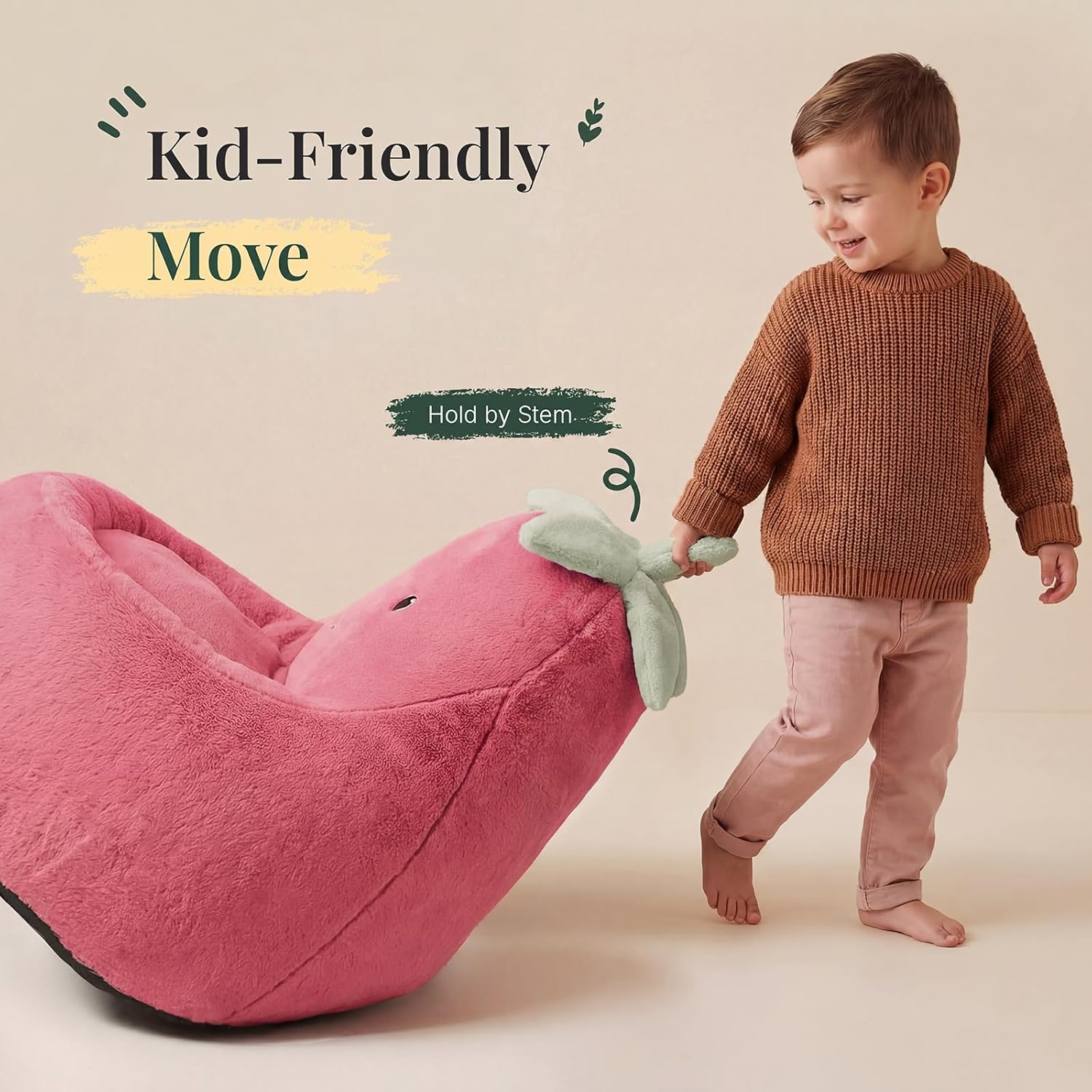 31" Kids Bean Bag Chair, Stuffed Toddler Couch with Faux Rabbit Fur Cover for Teens & Kids, Comfy Lazy Sofa Chair for Reader, Living Room, Bedroom, Aged 4-12 Years Rose Red