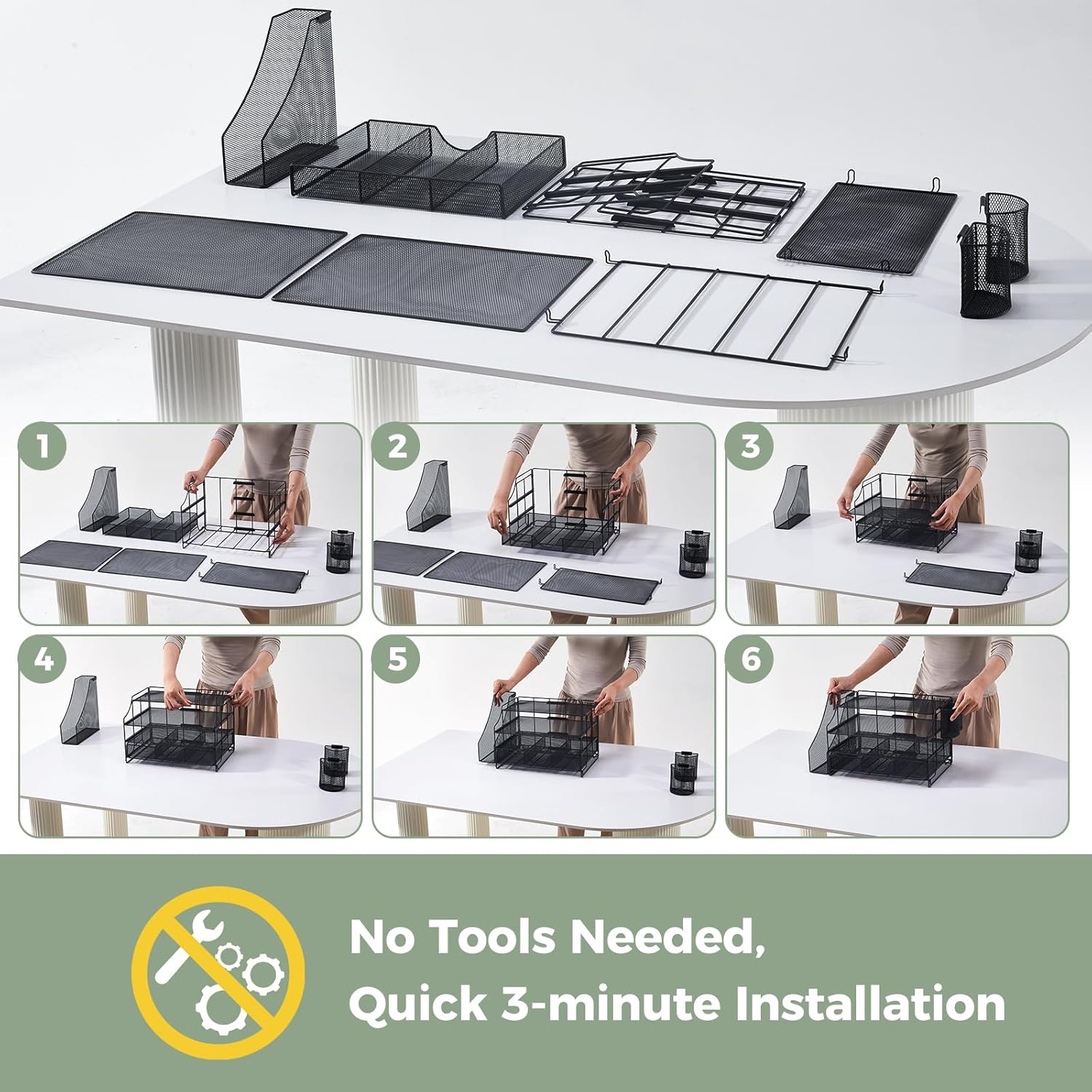 Desk Organizers and Accessories, 4 Tier Paper Letter Tray Organizer Holder Desk Organization with Drawer, Mesh Desktop Organizer with Vertical File Holder Workspace Accessories for Office Supplies