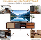 Tiita TV Stand with Storage for TVs up to 65'', Bamboo Rattan TV Console Entertainment Center with 2 Open Shelf, Mid Century Modern Media Console for Living Room, Bedroom, Walnut