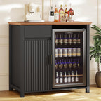 Mini Fridge Cabinet with Charging Station, Modern Fluted Coffee Bar Cabinet with Beverage and Wine Storage, Compact Coffee Bar with Mini Fridge Space for Kitchen, Dining Room or Living Room