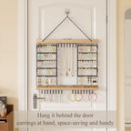 Feyejade Large Rotating Hanging Jewelry Organizer, 5-Tier Earring Holder Storage Holds up to 180 Pairs, Wall Mounted Jewelry Rack for Earrings, Necklaces, Bracelets and Rings, for Girls, Black