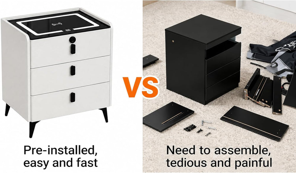 Smart Nightstand with Wireless Charging, with Fingerprint Lock Drawer, Night ...
