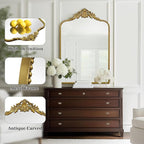 G-LEAF Vintage Baroque Mirror 24"X36",Arched Mantel Victorian Antique Farmhouse Mirror with Gold Ornate Metal Frame for Fireplace Entryway Living Room Hallway Bathroom