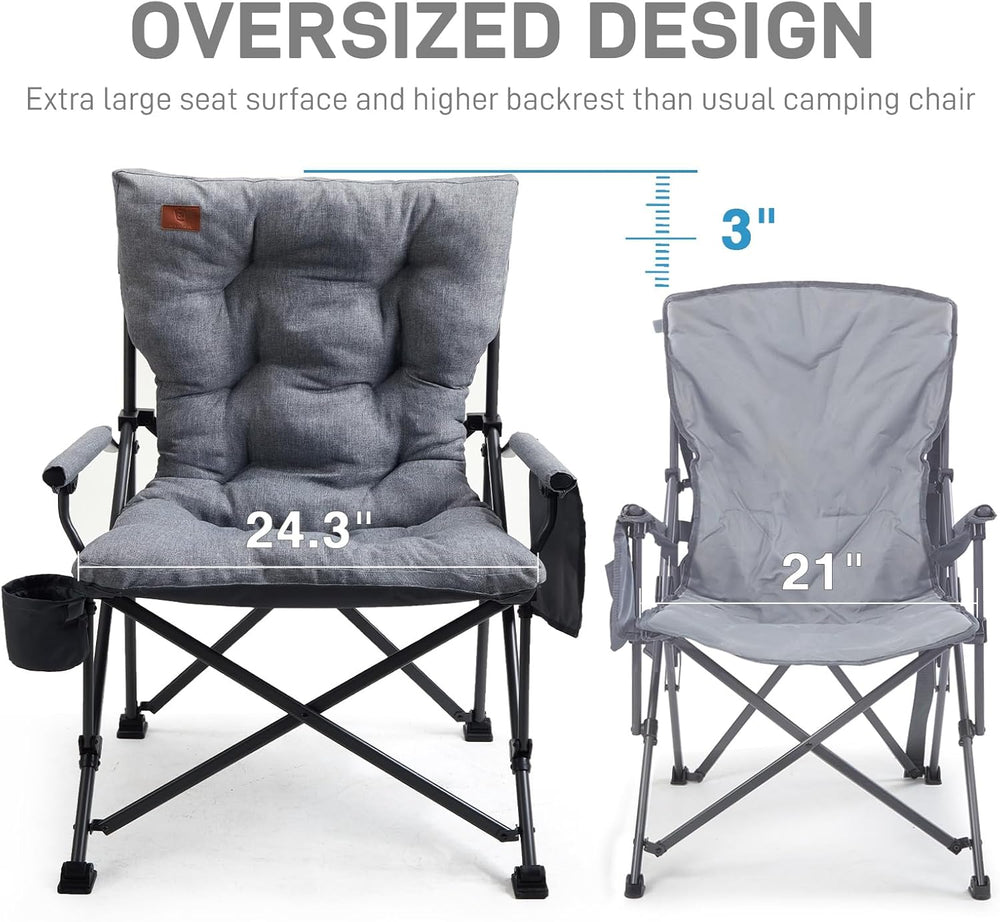 EVER ADVANCED Padded Oversized Folding Camping Chair for Adults, Heavy Duty L...