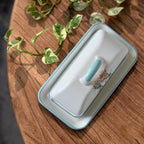 Enameled Farmhouse Vintage Butter Dish with Lid, 7.5 Inch Durable Kitchen Food Storage Container Rust-Resistant Refrigerator Safe,Vintage Decorative Design Kitchenware for Countertop