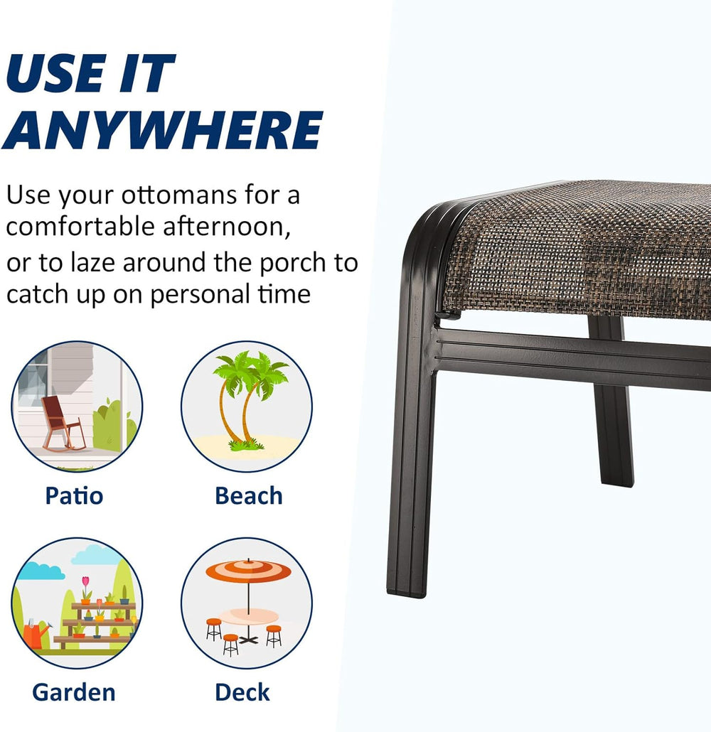 Outdoor Patio Foot Rest Ottoman Seat Textilene Portable Metal Footstool Porta...