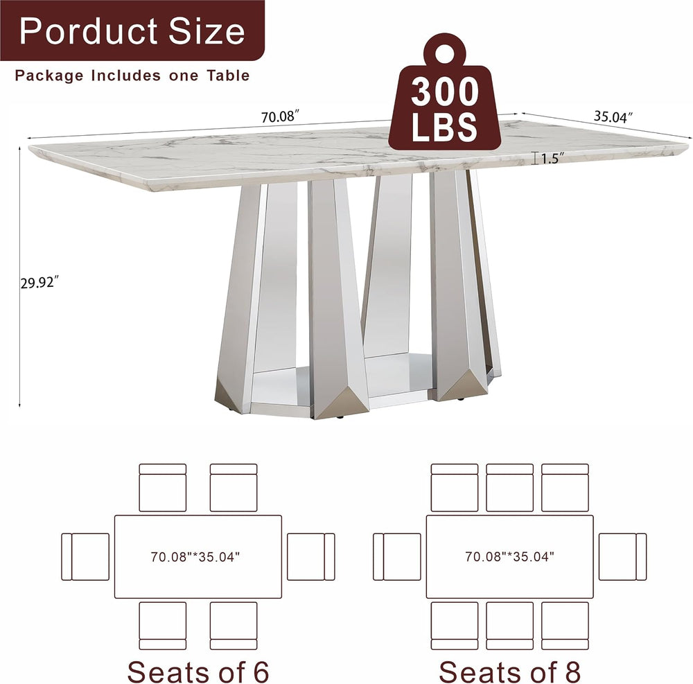 70'' Faux Marble Dining Table for 6-8, Modern Dining Room Table with ...