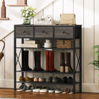 5-Tier Shoe Rack with 3 Drawers, Metal Shoe Organizer for 20 Pairs with Storage Shelves and Wooden Top, for Entryway, Hallway, Foyer, Closet, Charcoal and Black SS35BC