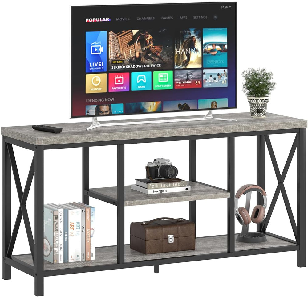 FOLUBAN Modern TV Stand for TVs up to 55 Inch, Rustic Wood Entertainment Cent...